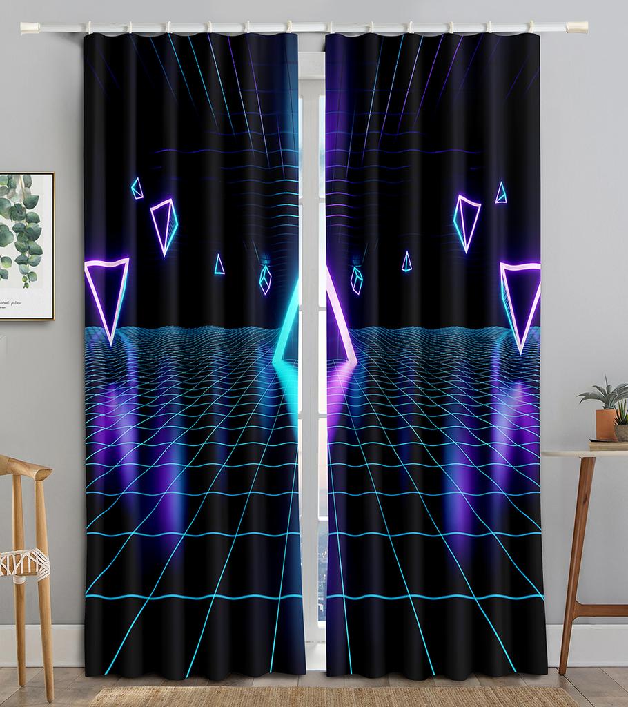 Neon Emitted Light Filtering 3D Printing WaveBlackout Window Panel Curtain Living Room Room Bedroom Bathroom Kicthen Door Cupboard Decor Hooks