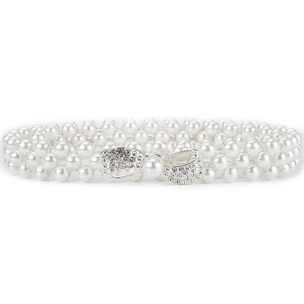 Elegant Adjustable Waist Accessory Elegant Pearls Waist Belt with Rhinestones Accent Stylish Waistband Adornment