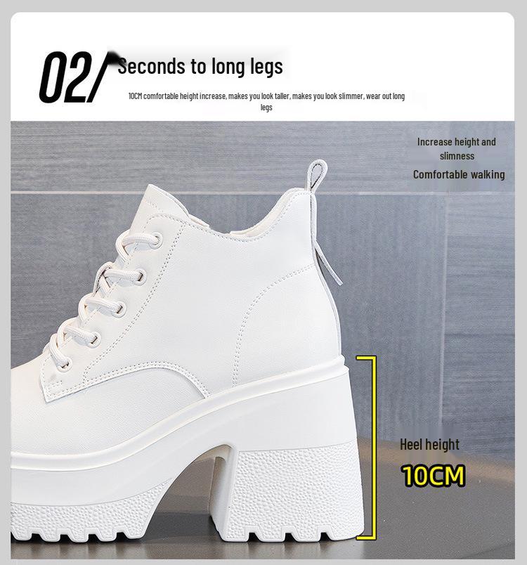 Dámské podzimní/zimní kotníkové boty na 10cm platformě: Šněrovací Martensky, Univerzální Ležérní Vysoké Podpatky, Jednoduchý Bavlněný Design.