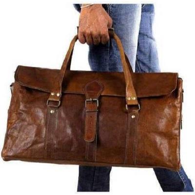 Bagage Duffle Sporttas Nieuwe Heren Bruin Vintage Echt Leer Geitenleer Reizen