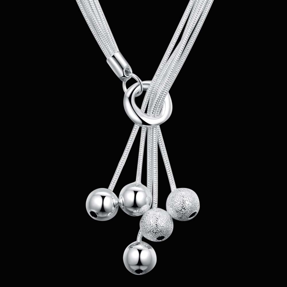 New Silver 925 Beads Pendant Necklace Five-banded snake chain For Women Man Fashion Wedding Party Charm JewelryGood product
