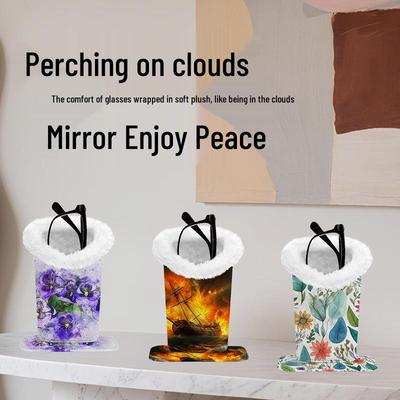 Premium Magnetic Fluffy Eyeglass Stand: Scratch-Proof PU Printed Desktop & Bedside Storage Rack