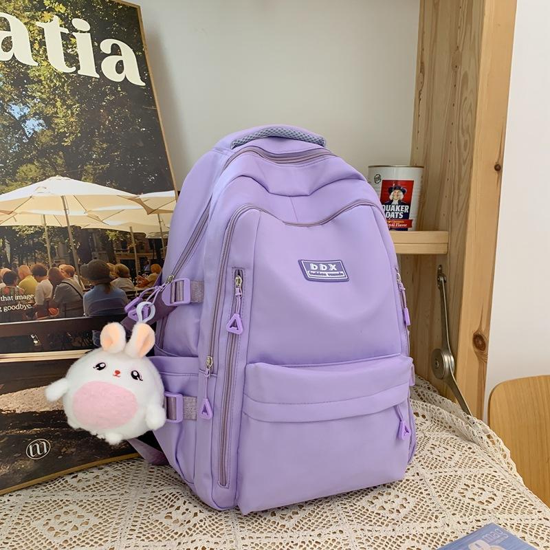 New schoolbag female college student solid color large-capacity backpack multi-layer sturdy middle and high school student backpack