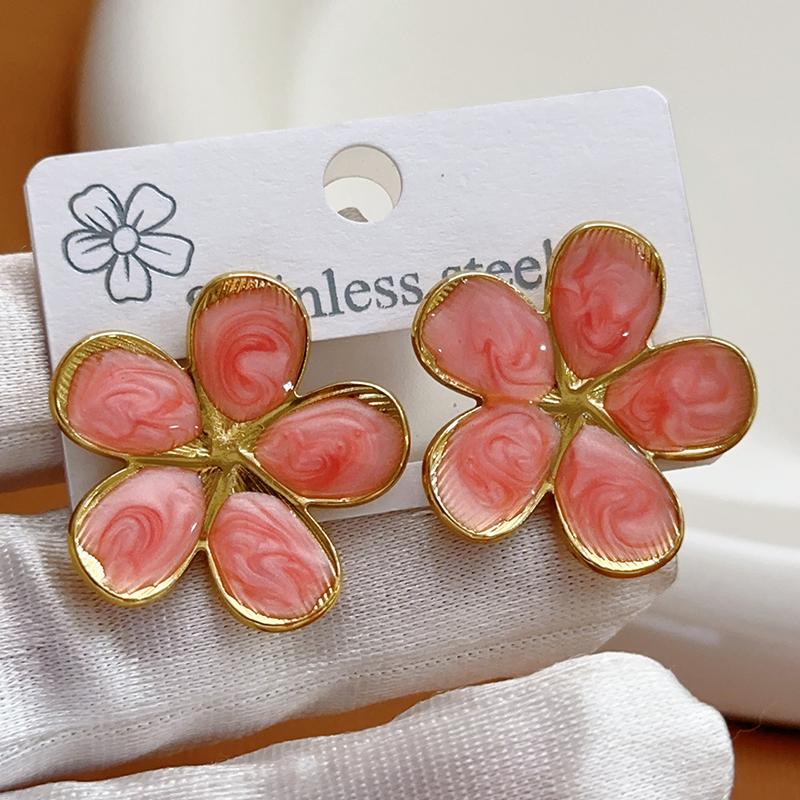 Stainless Steel Drip Glaze Plum Blossom Earrings for Women Retro Elegant Sweet Colorful Enamel Petal Jewelry Accessories