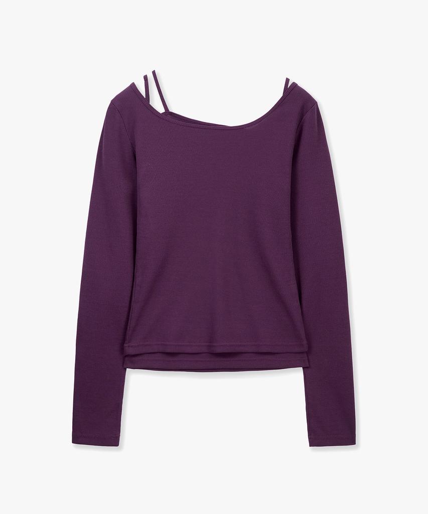 MONGDOL [Set] Boat Neck Layered Ribbed T-Shirt Violet Mdts087Violet