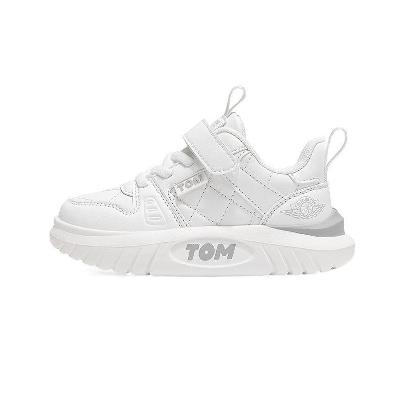Tom Cat Male and Female Classmates Leather Sneakers Elementary School Students Pure White Versatile Small Board Shoes Girls Waterproof Casual Shoes