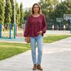 Women's Casual Color Round Neck Lace Hollow-Out Patchwork Long Sleeve Blouse