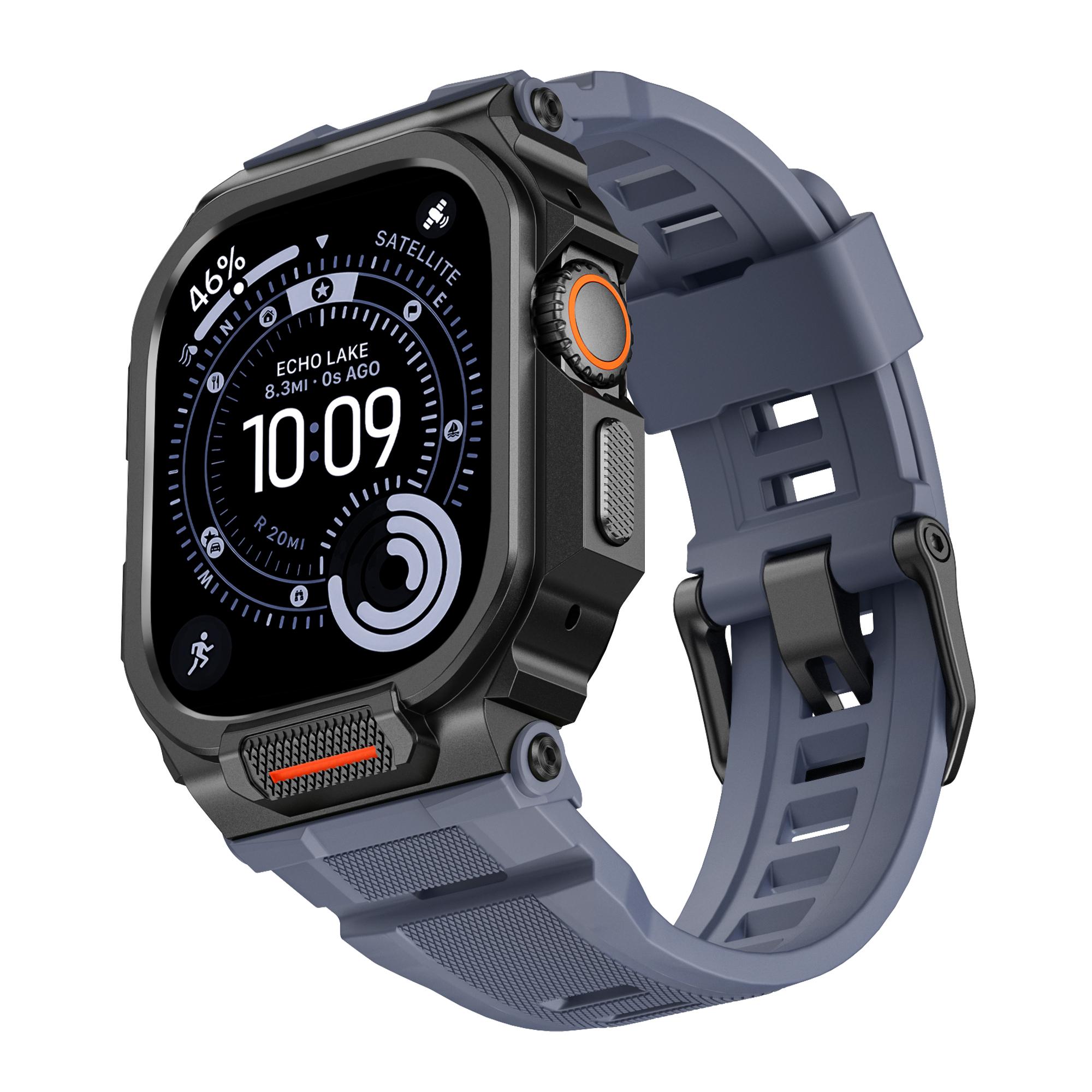 

Прочный интеграционный ремешок с чехлом для Apple Watch Ultra 3/2/1 49 мм Спортивный силиконовый ремешок с металлическим бампером для apple watch 11 10 46 мм S11/10 46mm серый/чёрный