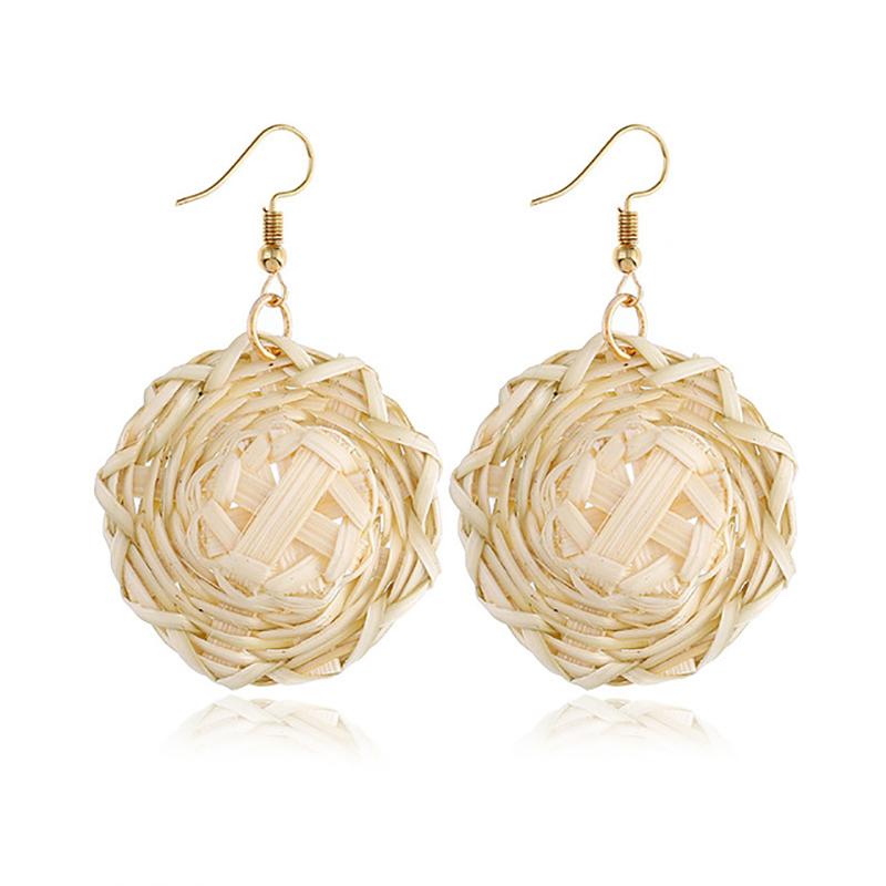 Rattan Earrings 2021 Trend Lightweight Geometric Statement Woven Bohemian Earring Handmade Straw Wicker Braid Hoop Drop Dangle