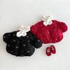 2025 New Girls' Korean-Style Winter Coat with Bow and Scarf - Cute Cotton Padded Outfit for Babies