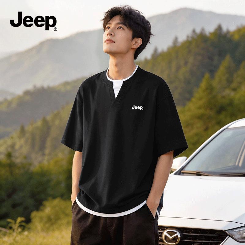 JEEP Men s Faux-Layer Heavy Cotton T-Shirt M