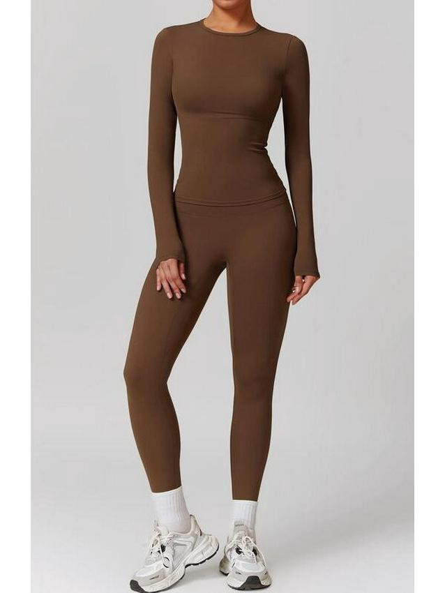 Elastic Brushed Yoga Set: Quick-Dry Fitness Wear with Long-Sleeve Top and Running Pants, Perfect for Spring/Autumn.