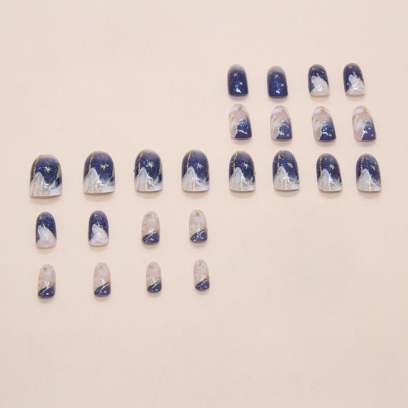 Ice transparent blue smudged quicksand gentle and cold fairy energy removable manicure 24 pieces press on nails
