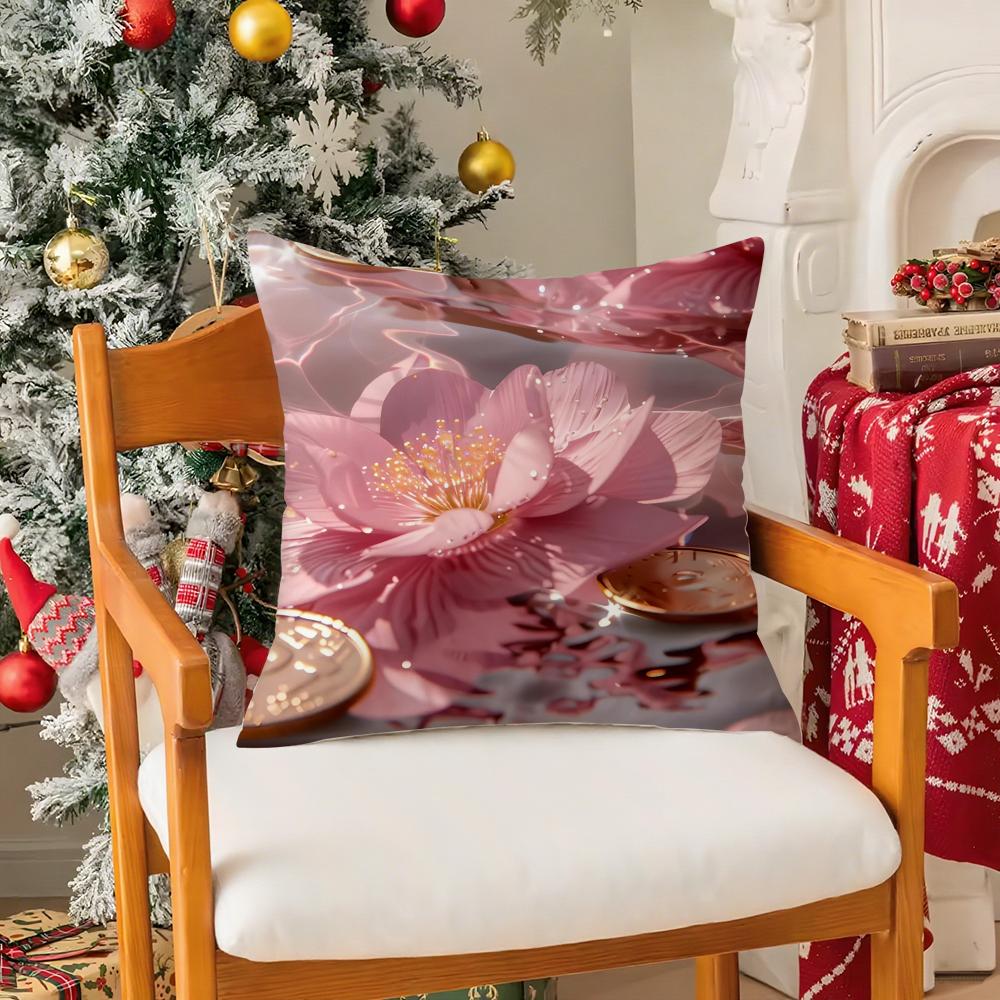 Beautiful Lotus In Summer Pillow Case Silky Short Plush With Invisible Zipper Dustproof Sofa Cushion Cover For Home Decor