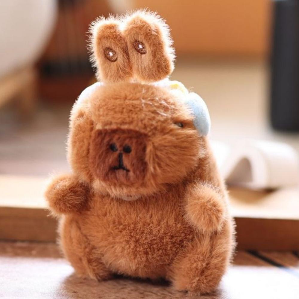 Pull Rope Cartoon Plush Toy Keyring Movable Bunny Ears Capybara Plush Keychains  Bag Hanging