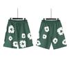 Men Women Streetwear Oversized Denim Shorts With Cotton Puff Floral Print Loose Fit Short Pants
