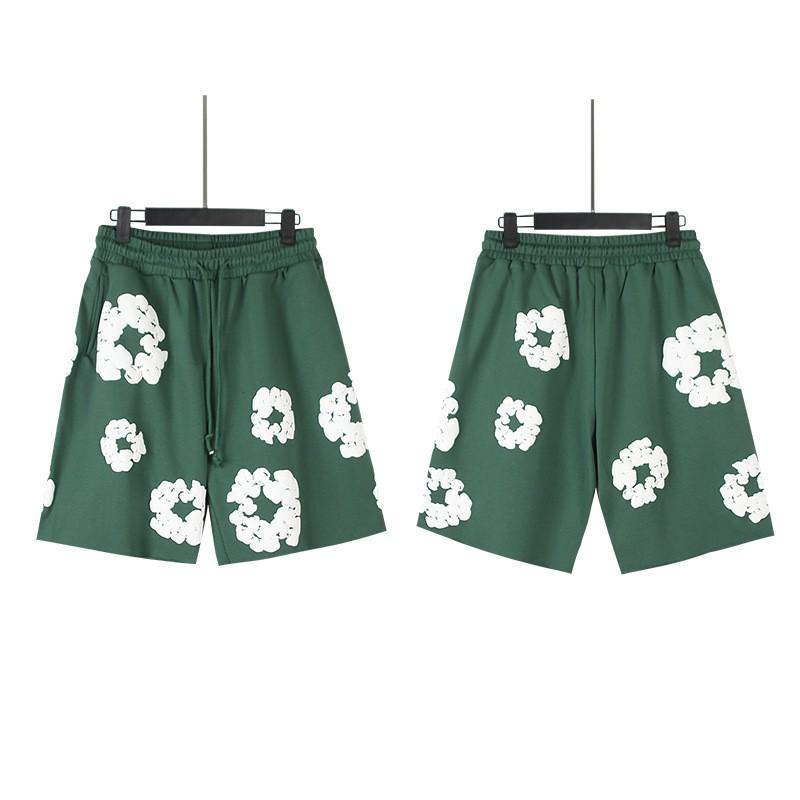 Men Women Streetwear Oversized Denim Shorts With Cotton Puff Floral Print Loose Fit Short Pants