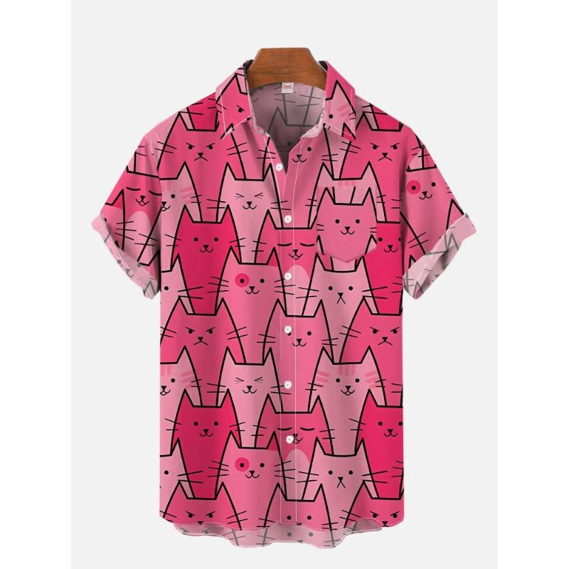 Men'S Cute Cat Printed Casual Shirt Daily Wear 3D Printing Classic Short Sleeve Fashion Hawaiian Shirts For Women Hrajuku