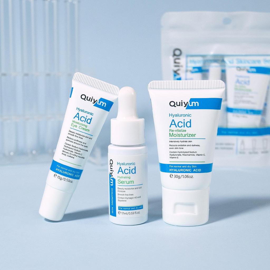 QUIYUM Hyaluronic Acid Skincare Set: Three-Piece Hydrating and Moisturizing Kit