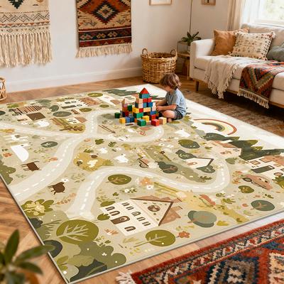 Children Amusement Park Living Room Carpet Thickened Short Velvet Cartoon Road Large Rugs Decor Bedroom Baby Crawling Mat Floor
