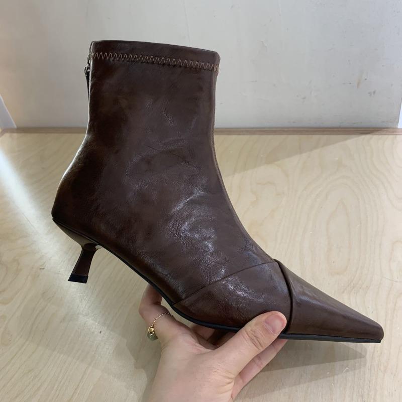 

Осенне-Зимний Новый Стиль, Остроносые Короткие Сапоги на Высоком Тонком Каблуке, Деловой Стиль, Женская Обувь 34 коричневый