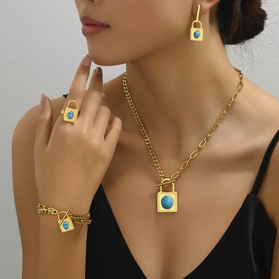 Europäisch-Amerikanisches Minimalistisches Damen Türkis Schlossförmiges Anhänger Schmuckset: Einzigartig, modisch und elegant.