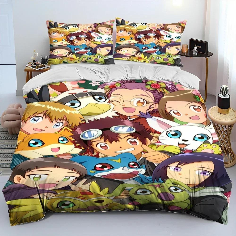 Digimon Adventure Monster Cartoon Bedding Set 3D Printed Suitable For Bedroom Duvet Cover Set With Pillowcases Kids Home Textile