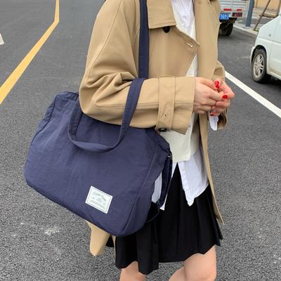Canvas Bag Crossbody Female Korean Version Fashionable Simple Large Capacity Student Class Lightweight Simple Solid Color Portable Shopping Bag