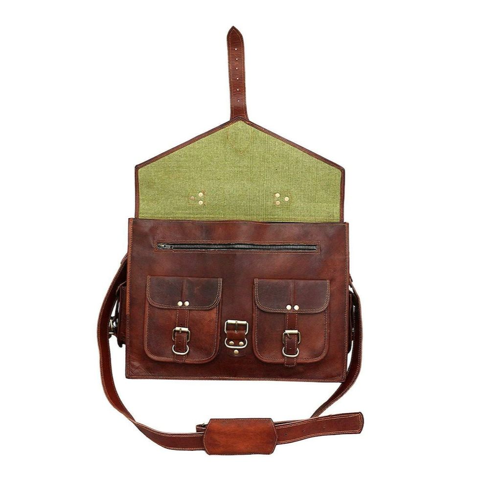 Unisex Handgemachte Tasche, Vintage Echtleder Tasche, Laptop Business Tasche Handgemacht Satchel Schultergurt Büro Schule Reise Messenger Bag