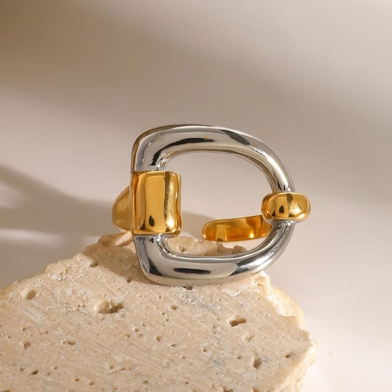 Irregular Geometric Opening Ring Gold and Silver Tone Letter D Ring for Stylish Women Waterproof Finger Jewelry