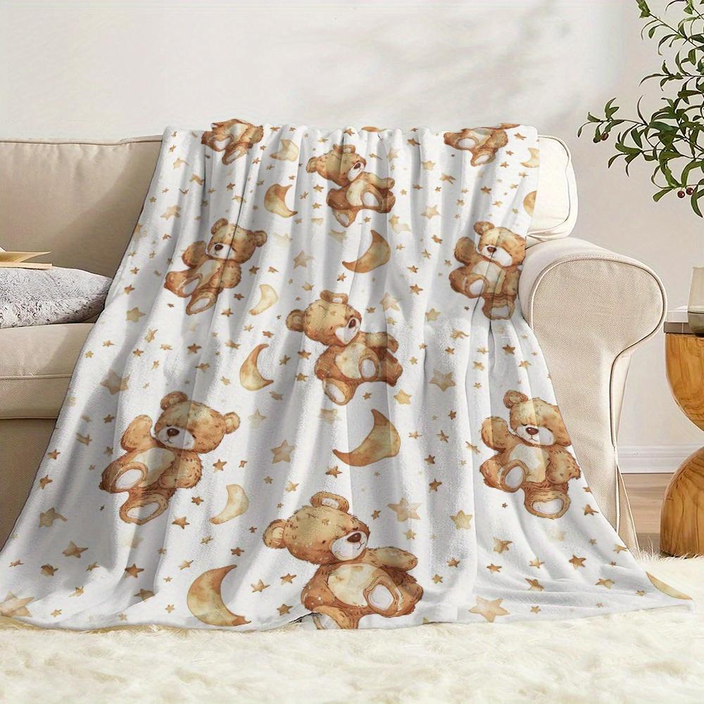 

1pc Adorable Bear Blanket, Warm Fuzzy Blanket with Star and Moon Pattern, Ideal for Christmas, New Year and Toddler Bed Decor 75cmx90cm
