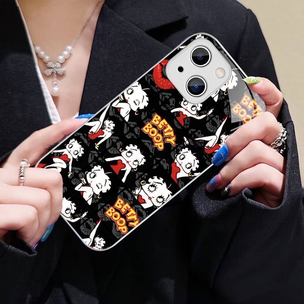 Animation B-Betty Boop Tempered Glass For Iphone 14 13 12 11 Pro Mini XS MAX 14Plus X XS XR Cover