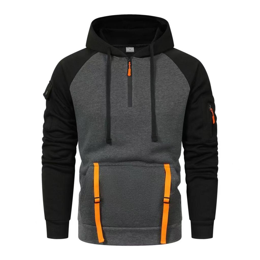 Cross-Border Spring and Autumn Men's Sweatshirt Sweatshirt Sweatshirt Zipper Multi-Pocket Pullover Raglan Sleeve Sports Casual Fleece Sweatshirt