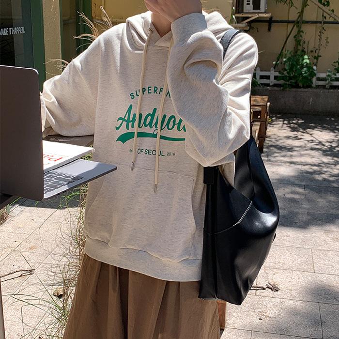 Padded Even The Cap Sweater Hooded Sweatshirt Female Autumn and Winter Loose Letter Printed Student Jacket Long Sleeve Top Retro Versatile Sweatshirt