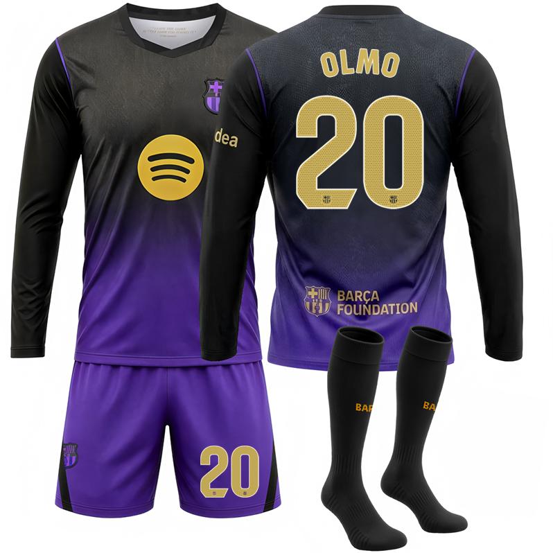 2627 Rodri New Jersey – FC Barcelona Away Long-Sleeve Soccer Shirt (Black/Purple) – No. 10 Lamine Yamal / Messi