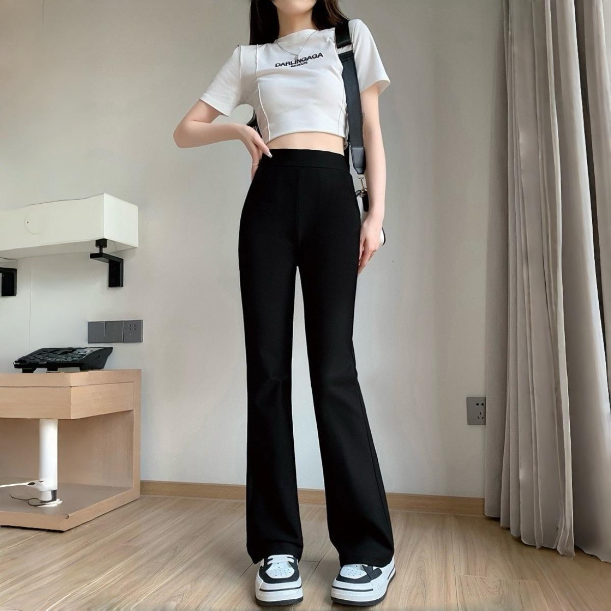 

Осенне-зимние черные расклешенные брюки больших размеров для женщин Женские брюки с высокой талией, стройнящие, драпирующиеся брюки-подковы из акульей кожи, микро-расклешенные брюки для йоги 5XL 5XL чёрный