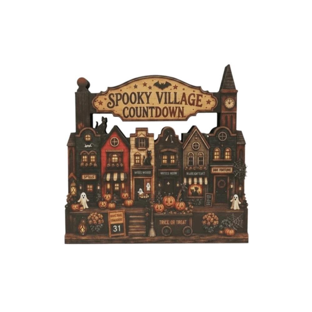 Multi-layer Halloween Village Decor Wooden Rustic Autumn Ornament Coffee Bar Table