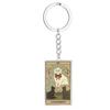 Cute Cat Tarot Card Keychain Vintage Rectangle Epoxy Stainless Steel Pendant Key Chain Animal Divination Jewelry