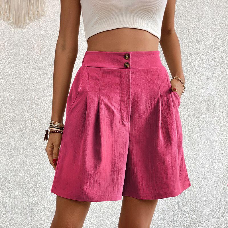 Pocket Solid Color High Waisted Shorts Pocket Pure Color High Waist Button Shorts