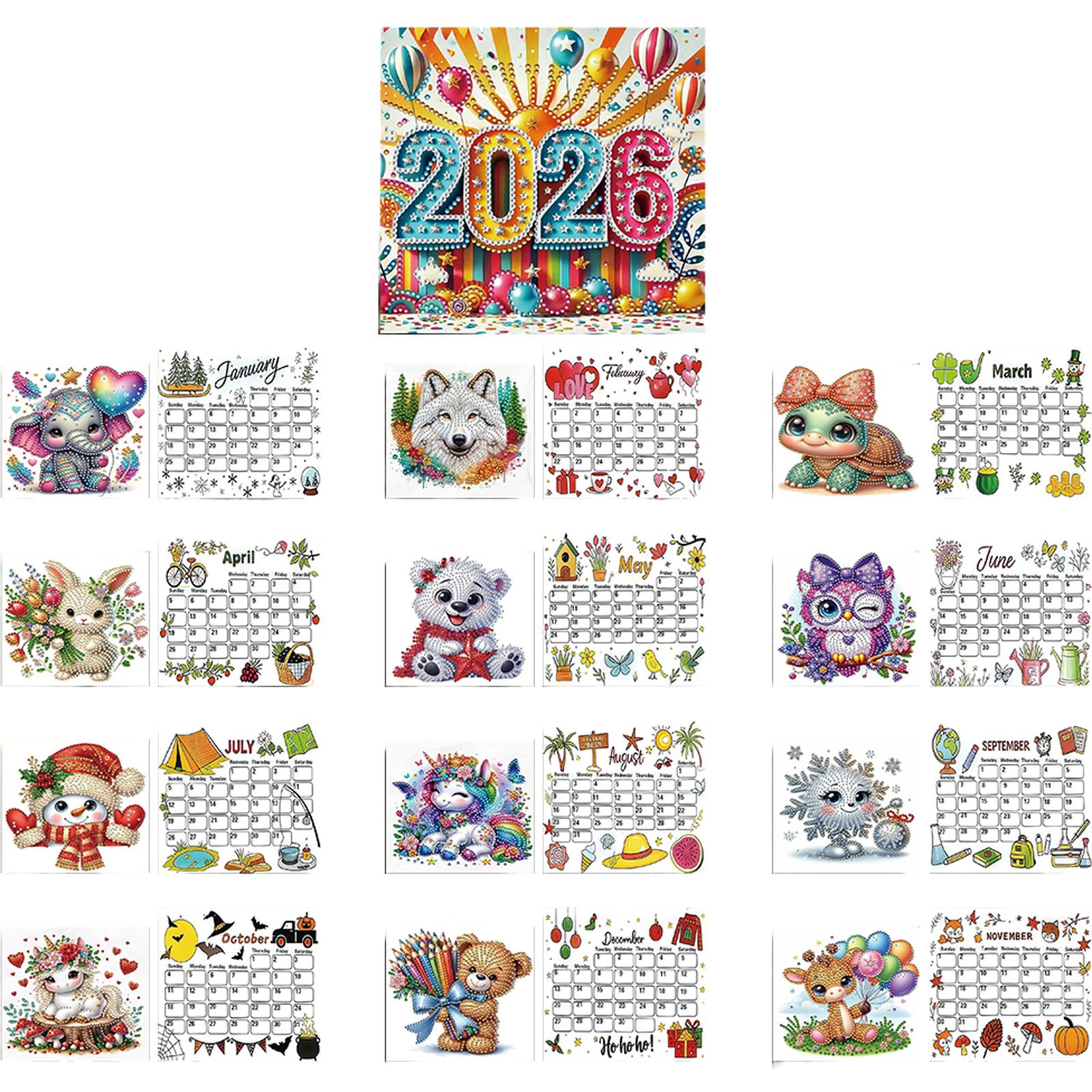 

5D/DIY Calendar Diamond Painting Calendar Kit Diamond Art Paper Desk Calendar Diamond Decorations Calendar for New Year Gifts
