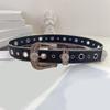 Women Large Eyelet Belt for Jeans Skirt Bead Trim PU Leather Belt Subculture Pants Belt  Girl Clothing Waist Decors