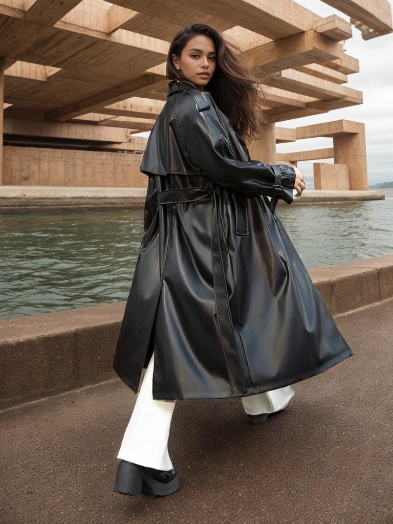 Rose Beauty A Women's Raglan Sleeve Lace Up Long Patent Leather PU Windbreaker Autumn Jacket