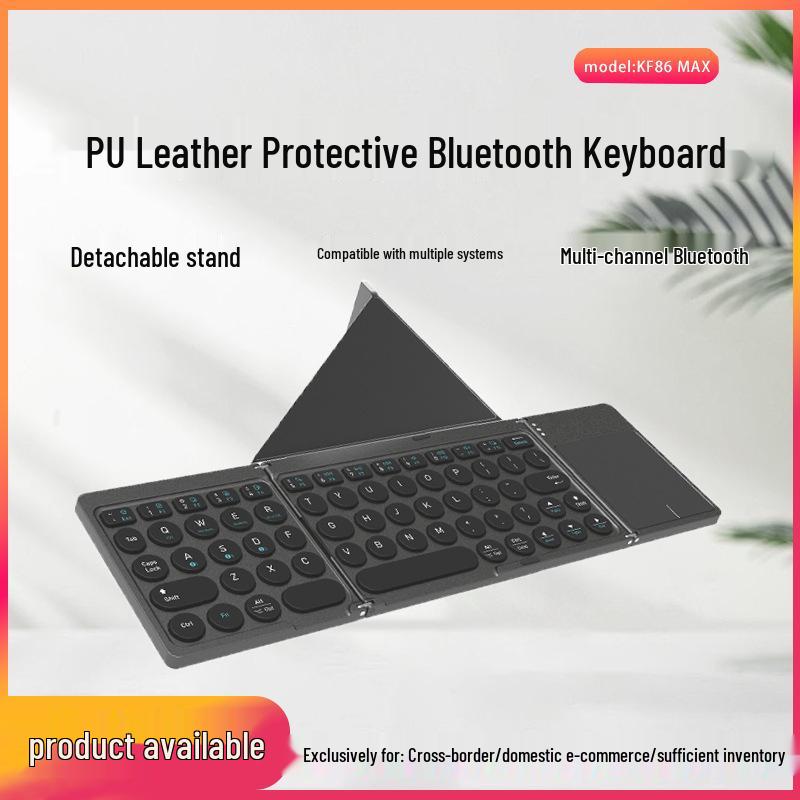 Foldable PU Leather Bluetooth Keyboard with Touchpad for Mobile Phones & Tablets