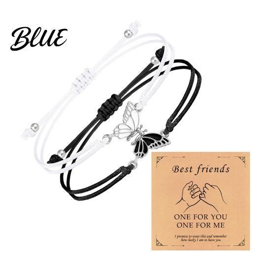 Durable Wax Cord Bracelet 2Pcs/Set Couple Adjustable Rope Butterflies Pendant