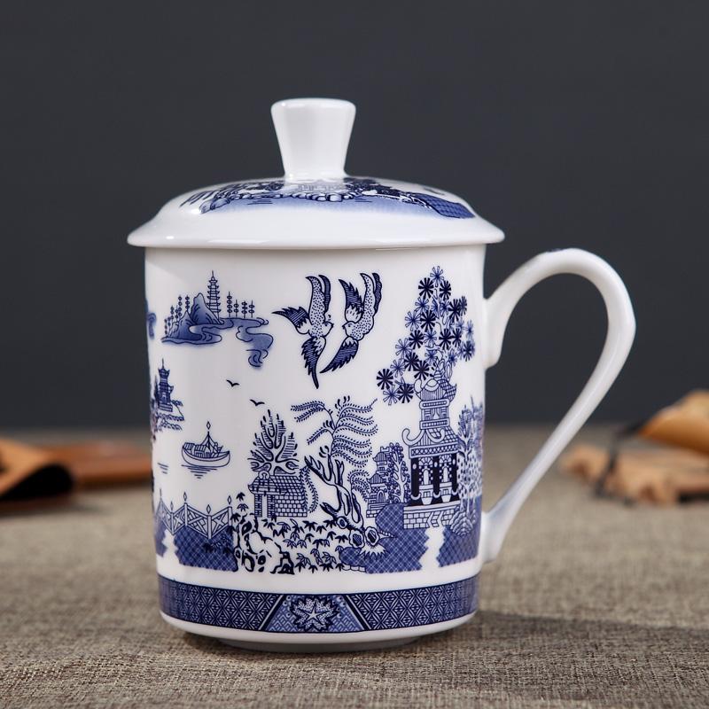Jingdezhen Bone China Ceramic Large Cups with Cover Drinkware Porcelain Mug Meeting Gift Office Mug About 500ml