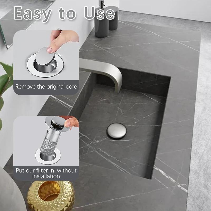 Universal Pop-Up Bathroom Sink Drain Bounce Core Anti-Odor Hair Filter Strainer Basin Drain Stopper Press Type 2pcs