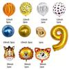 0-9 Years Old Birthday Party Balloon Set Children Tiger Lion Donkey Animal Aluminum Foil Balloons Jungle Theme Ballon Decoration