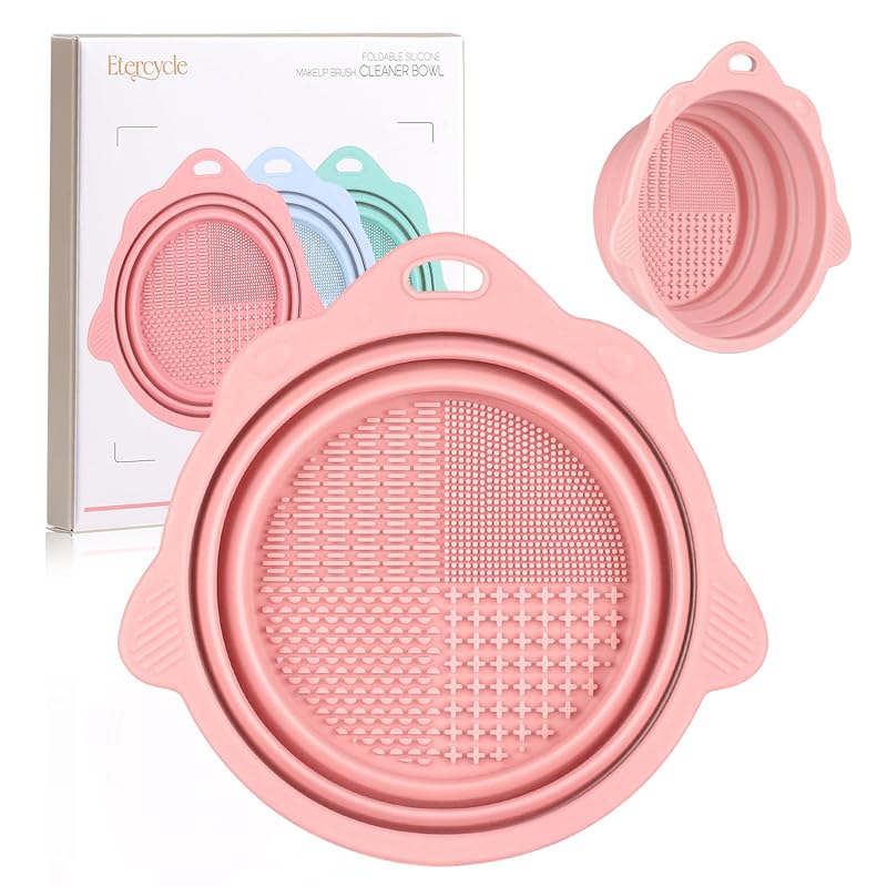 Makeup Brush Cleaner, Etercycle Foldable Silicone Brush Cleaner Bowl Srubber, Portable Washing Tools for Makeup Brush,Powder Puff,Sponge (Purple)