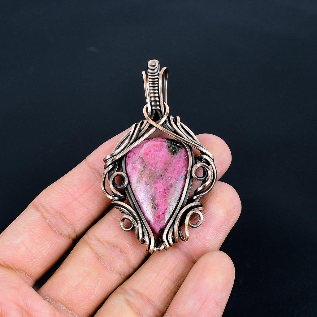 Rhodonite Jewelry, 999 Copper Wire Wrapped Pendant Handmade Gemstone Jewelry, Gifts For Wife Brand New Pendant