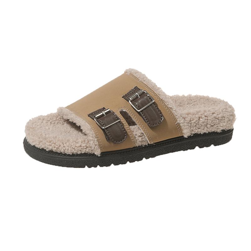 Fashion House Slippers Platform Flat Shoes Female Luxury Slides Flock Low Fur Flip Flops Designer Plush Rome with Fur Rubber Fashion Bas